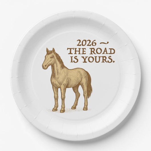 Paper Plates with motivational text and horse ペーパープレート (正面)