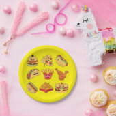Paper Plates, Yellow Tacos Fries Hotdogs Hamburger ペーパープレート (パーティー)