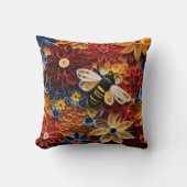 Paper Quilling Design Bee surrounded by Flowers クッション (正面)