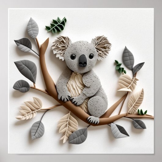 Paper Quilling Koala Poster, Kids Room, Nursery. ポスター (正面)