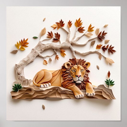 Paper Quilling Lion Poster, Kids Room, Nursery.  ポスター (正面)