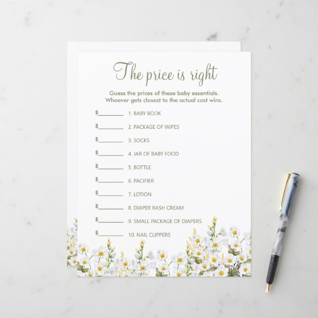 Paper Sheet of baby shower game. (正面/裏面インサイチュ)