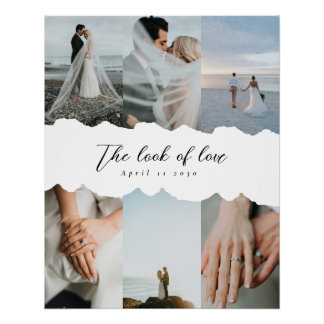 Paper Style Wedding Customizable Photo Collage ポスター