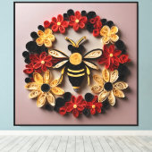 Papercraft Quilling Bee and Floral Design  キャンバスプリント (インサイチュ (ウッドフロア))