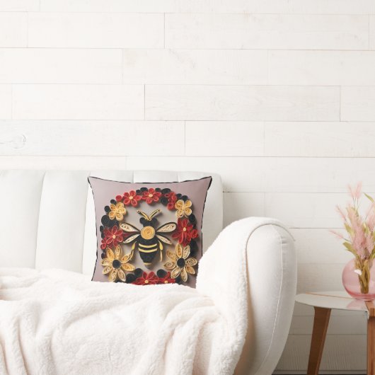 Papercraft Quilling Bee and Floral Design クッション (ソファ)
