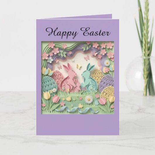 Papercut Style Easter Bunny Greeting Card カード (正面)