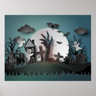 Papercut Zombie墓地&幽霊 ポスター
