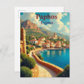 Paphos Cyprus vintage travel illustration ポストカード (正面/裏面)