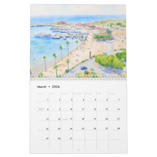 Paphos water colour style Calendar by PaphosLife カレンダー (3月 2026)