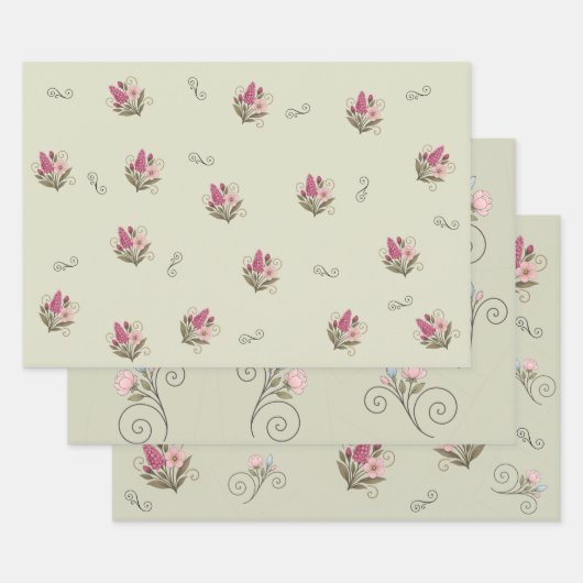 Papier cadeau à plat, lot de 3 ラッピングペーパーシート (セット)