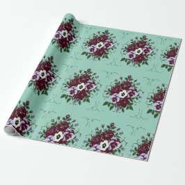 Papier Cadeau Botanique Bouquet de Roses Violettes ラッピングペーパー
