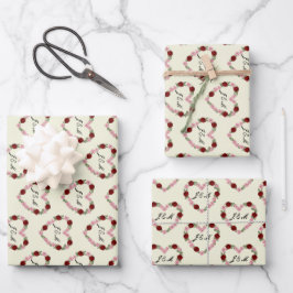 Papier cadeau crème avec un cœur rose et rouge ラッピングペーパーシート