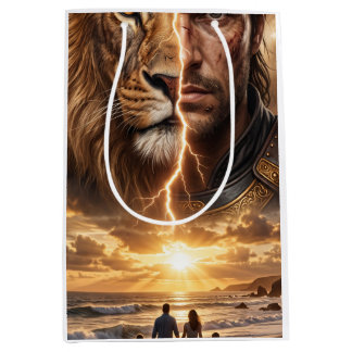 Papier cadeau Epic Lion and Warrior Sunset ミディアムペーパーバッグ