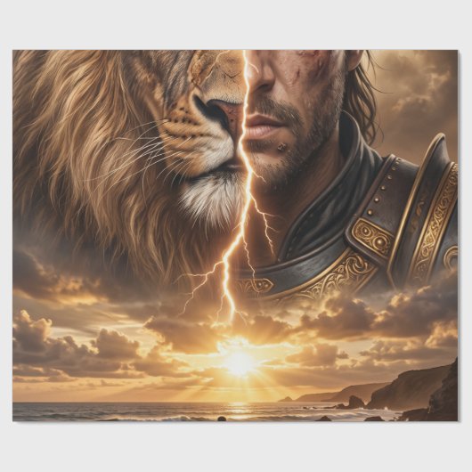 Papier cadeau Epic Lion and Warrior Sunset ラッピングペーパー (フラット)