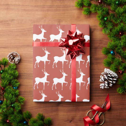 Papier Cadeau Rennes de Noël Rouges ラッピングペーパー (クリスマスギフト)