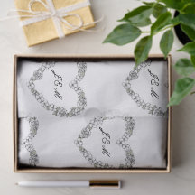 Papier de soie mariage noir et blanc coeur floral