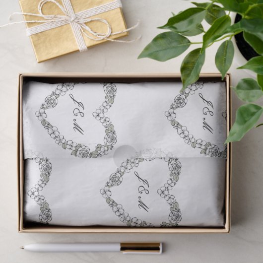 Papier de soie mariage noir et blanc coeur floral 薄葉紙 (ギフト)