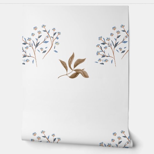 Papier-Peint motif  fleurs bleu-marron 壁紙 (ほどく)