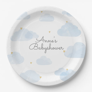 Papieren bordje babyshower lichtblauwe wolken ペーパープレート