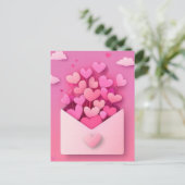 Papierschnitt pinke Herzen Valentinstag ポストカード (スタンド正面)