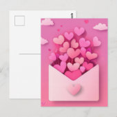Papierschnitt pinke Herzen Valentinstag ポストカード (正面/裏面)