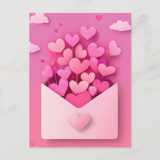 Papierschnitt pinke Herzen Valentinstag ポストカード (正面)