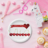 Papierteller personalisierbar weibs mit Kirschen ペーパープレート (パーティー)