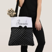 Papillonのパーソナライズな大きいの黒い水玉模様 トートバッグ (クローズアップ)