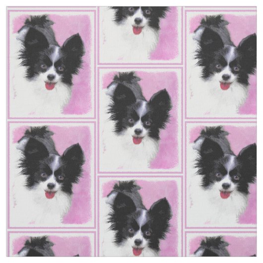 Papillonの(白くおよび黒い)絵画-犬の芸術 ファブリック (見本)