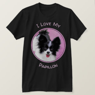 Papillonの(白くおよび黒い)絵画-犬の芸術 Tシャツ
