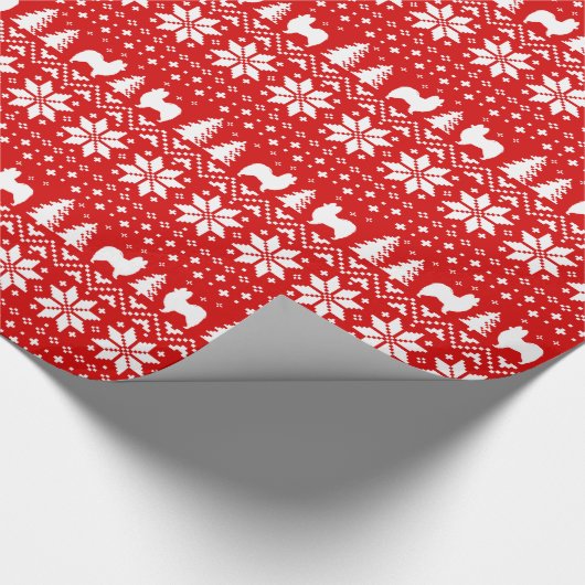 Papillonはクリスマスのセーターパターン赤のシルエットを描きます ラッピングペーパー (角)