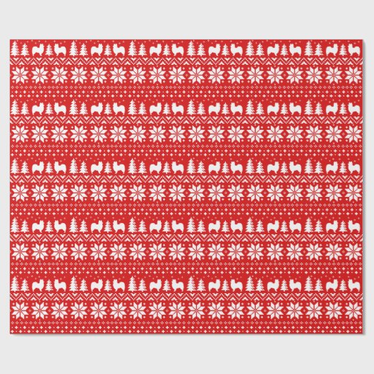 Papillonはクリスマスのセーターパターン赤のシルエットを描きます ラッピングペーパー (フラット)