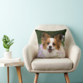 Papillon犬のロマンチックなポートレート、正方形 クッション (椅子)
