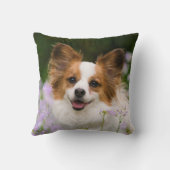 Papillon犬のロマンチックなポートレート、正方形 クッション (裏面)