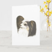 Papillon犬の鉛筆のスケッチの挨拶状 カード (黄色い花)