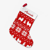 Papillon犬はクリスマスのセーターパターンのシルエットを描きます スモールクリスマスストッキング (正面 (吊り時))