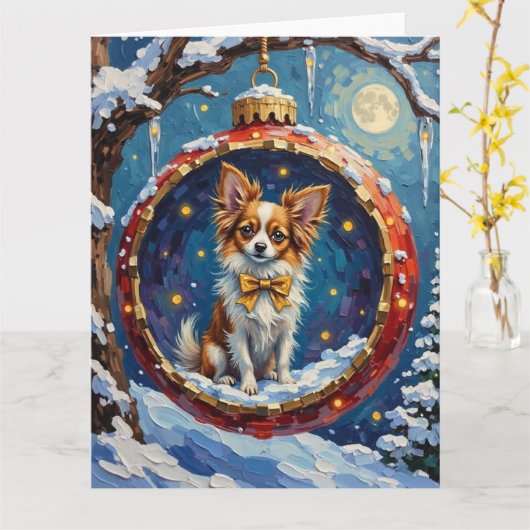 Papillon Christmas Bauble Ornament Holiday カード (黄色い花)