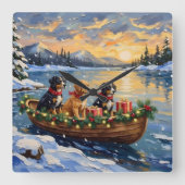 Papillon Christmas Boat Holiday スクエア壁時計 (正面)