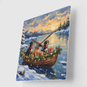 Papillon Christmas Boat Holiday スクエア壁時計 (傾斜)