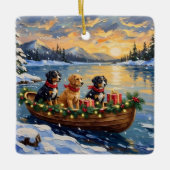 Papillon Christmas Boat Holiday セラミックオーナメント (正面)