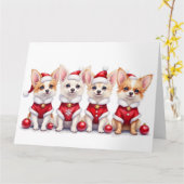 Papillon Christmas Dress Santa Hat カード (黄色い花)