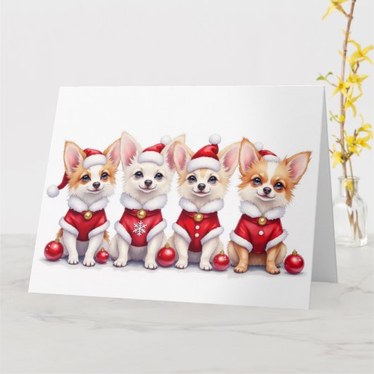 Papillon Christmas Dress Santa Hat カード (黄色い花)