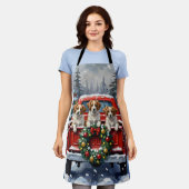 Papillon Christmas Red Truck Holiday エプロン (着用した状態)