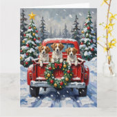 Papillon Christmas Red Truck Holiday カード (黄色い花)