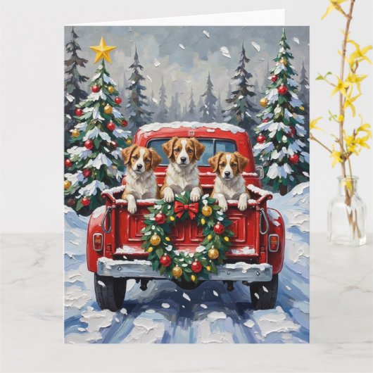 Papillon Christmas Red Truck Holiday カード (黄色い花)