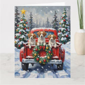 Papillon Christmas Red Truck Holiday カード (正面)