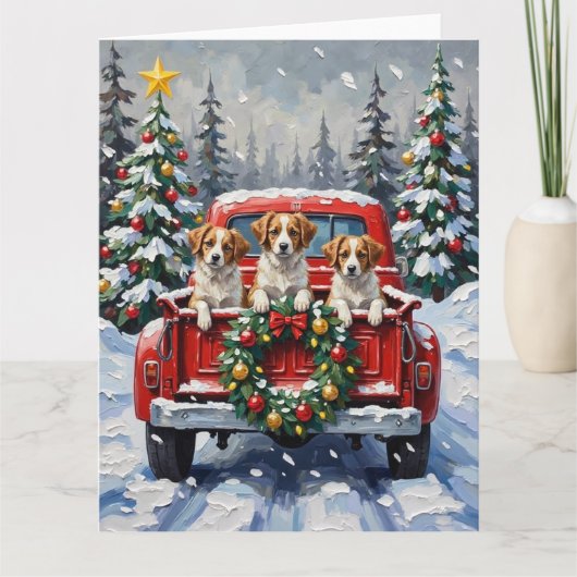 Papillon Christmas Red Truck Holiday カード (正面)