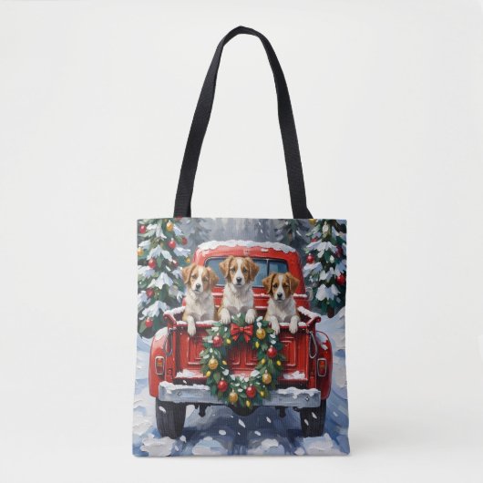 Papillon Christmas Red Truck Holiday トートバッグ (正面)