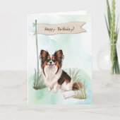 Papillon Dog Breed Outdoors Under Birthday Sign カード (正面)