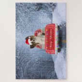 Papillon Dog in Snow sitting in Christmas Truck  ジグソーパズル (縦)